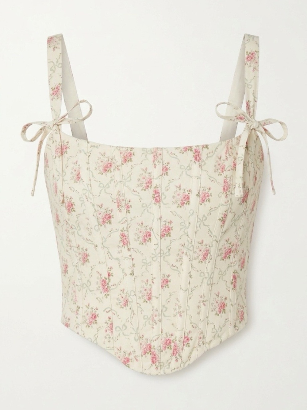 HOUSE OF CB Stretch Cotton Floral Corset Top - Ivory Vintage Rose Print - size S